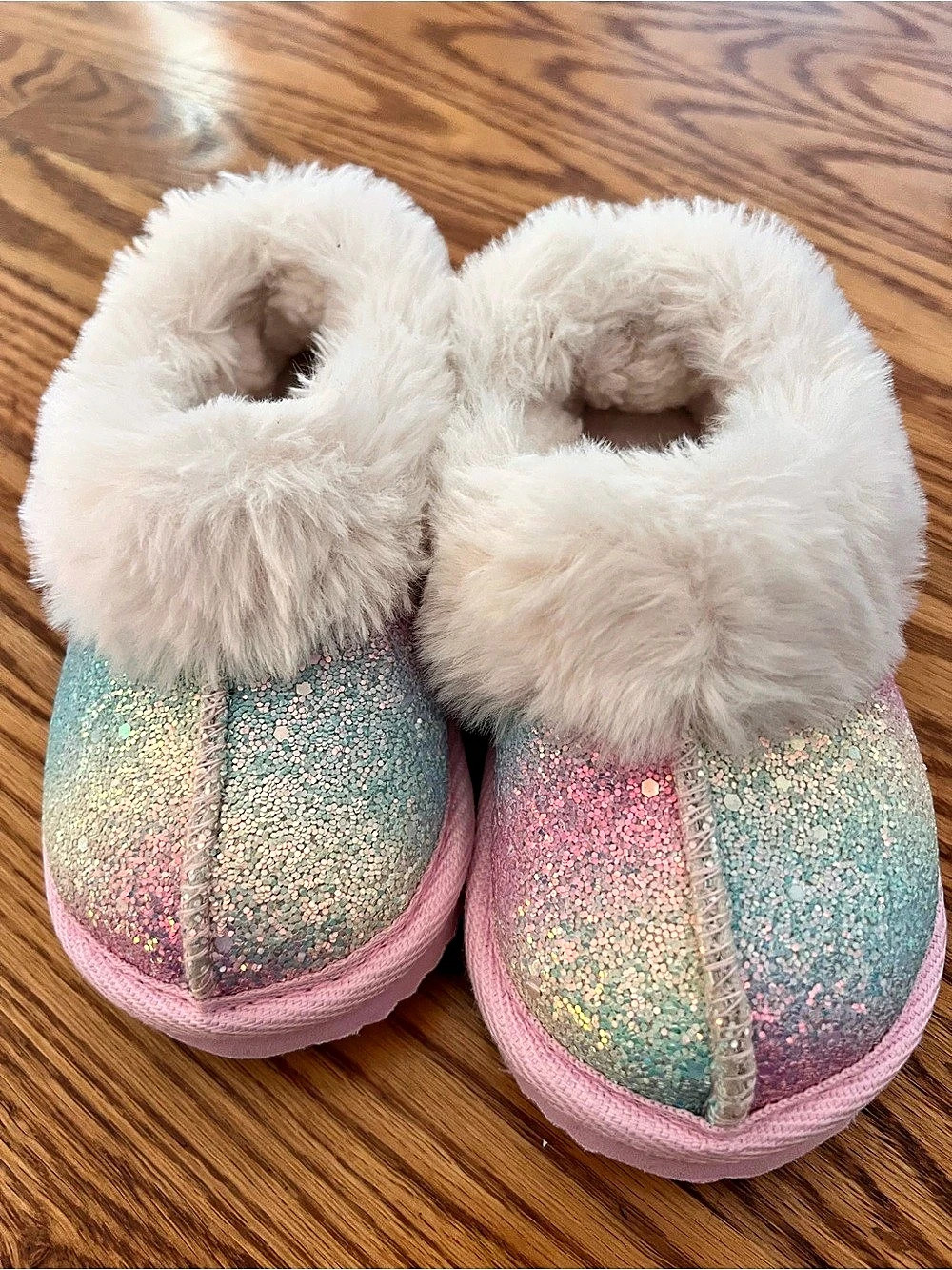 Wonder Nation Faux Fur-Trim Slippers Toddler Girls -Size 6